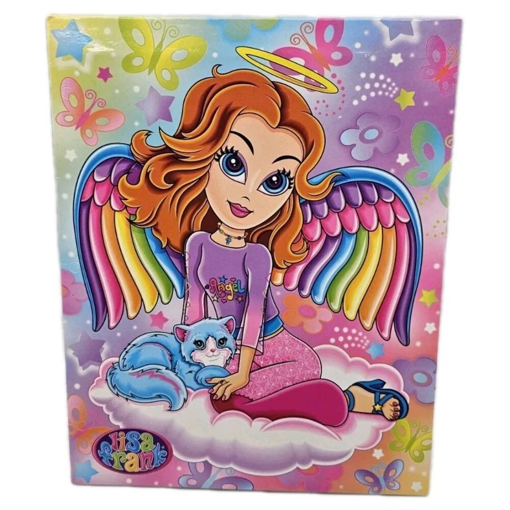 Vintage Lisa Frank Angel Girl With Cat Folder Y2K Rainbow